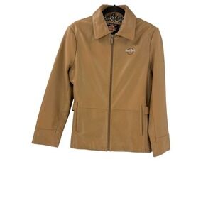 Hard Rock Cafe 100% Leather Full Zip Jacket Sz L Tan